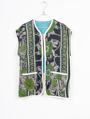 CHALECO  DE SARIS RECICLADOS VERDES Y TURQUESA