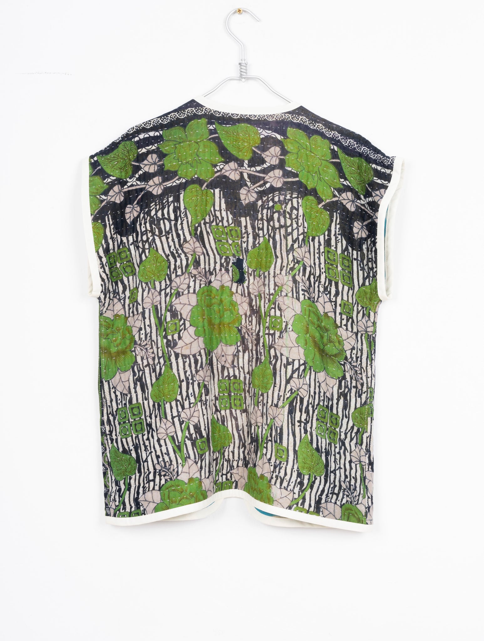 CHALECO  DE SARIS RECICLADOS VERDES Y TURQUESA