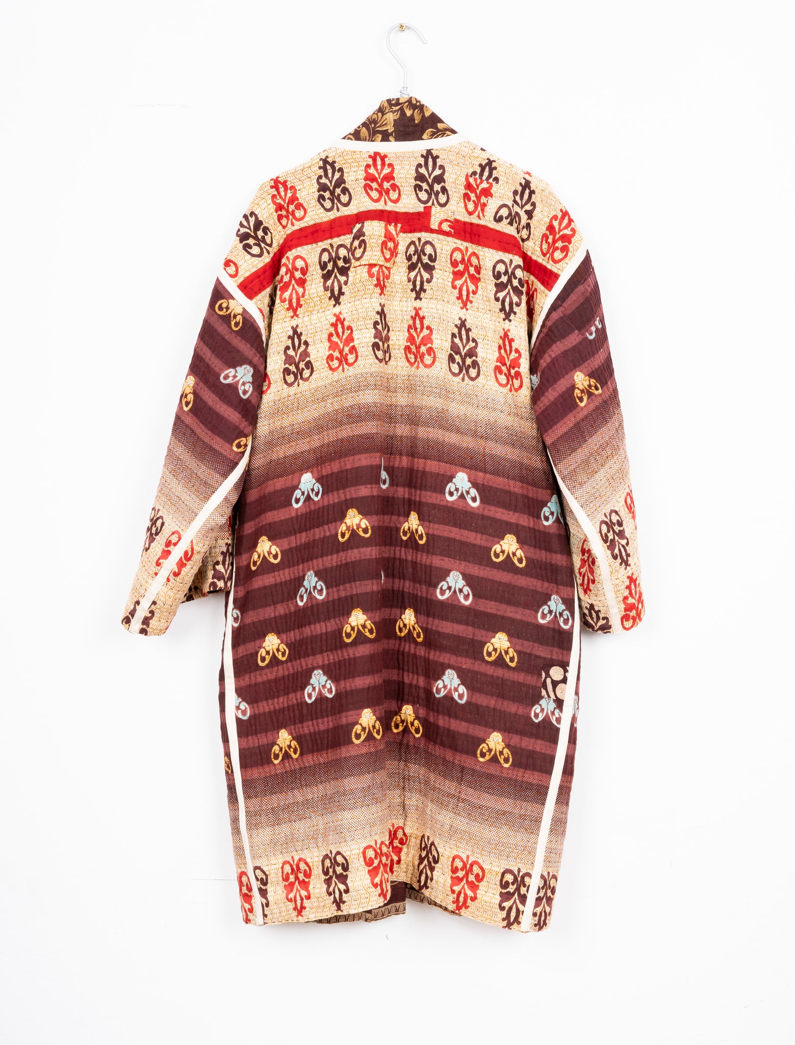 KIMONO DE SARIS CHOCOLATE, BEIGE Y ROJO