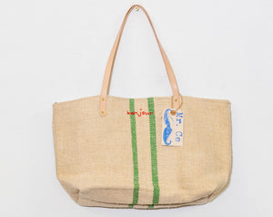OLD SACK, NEW EMBROIDERY BONJOUR GREEN STRIPE