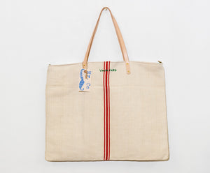 OLD SACK, NEW EMBROIDERY VACANCES GREEN AND RED L