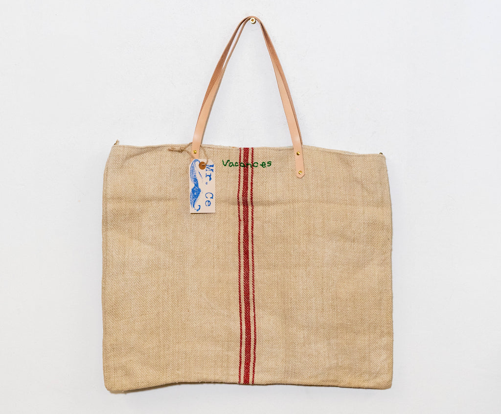 OLD SACK, NEW EMBROIDERY VACANCES GREEN STRIPE RED