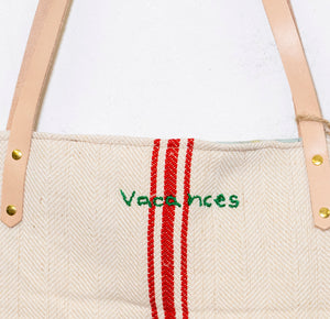 OLD SACK, NEW EMBROIDERY VACANCES GREEN AND RED L