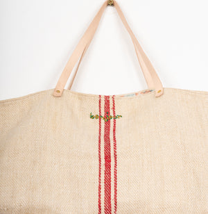OLD SACK, NEW EMBROIDERY BONJOUR  RED AND GREEN S