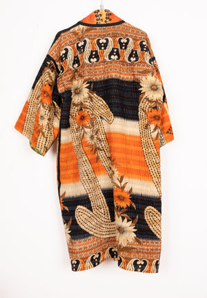 KIMONO DE SARIS FLORES EN NARAJAS Y VERDES