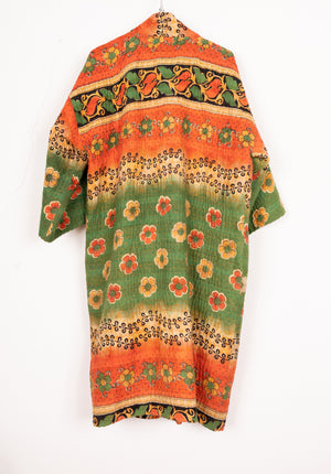 KIMONO DE SARIS FLORES EN NARAJAS Y VERDES