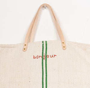 OLD SACK, NEW EMBROIDERY BONJOUR (remate con hilo lateral)