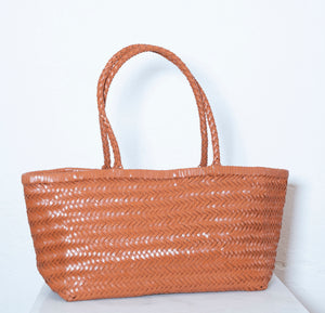 LEATHER BASKET LONG TAN M