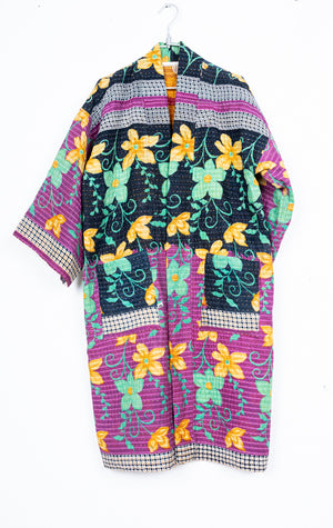 Kimono malva con flores amarilloso